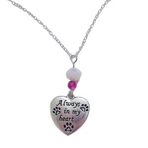 Memorial dog cat paw Always in my heart 925 sterling silver chain necklace